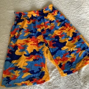 Jordan DRI-FIT tropical camo basketball shorts, size MEDIUM, yellow blue orange